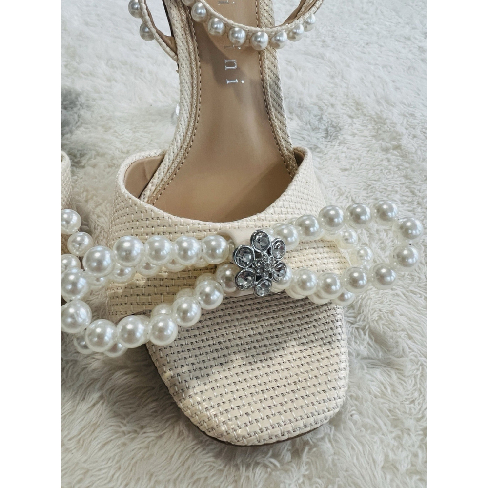 Gianni Bini Bridal Collection Sz 9 Cream Haydn Satin Pearl Bow Dress Sandals NWT - Picture 4 of 16